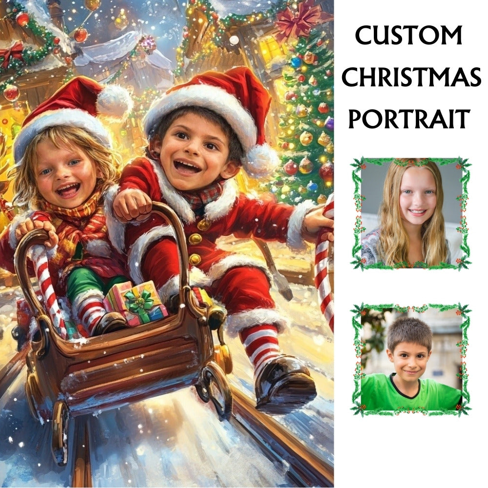 Custom Children Sleigh Ride Portrait - Personalized with Your Photos